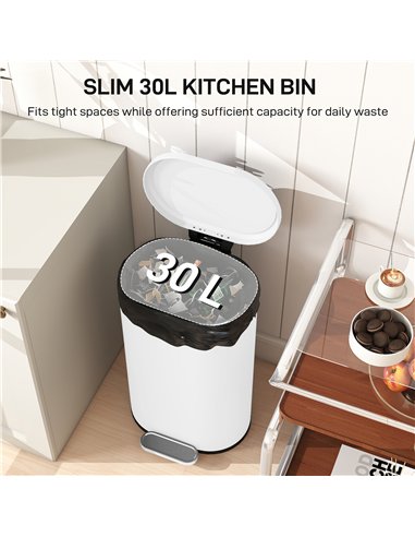 HOMCOM 30 L Modern Curved Kitchen Bin - White
