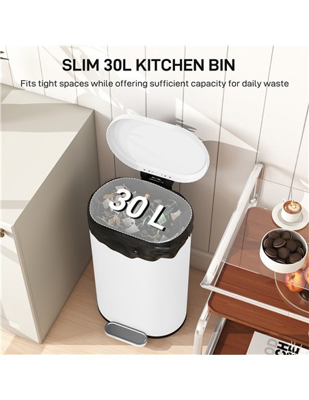 HOMCOM 30 L Modern Curved Kitchen Bin - White - pic 172890 | FastDaddyshop
