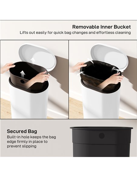 HOMCOM 30 L Modern Curved Kitchen Bin - White - pic 172893 | FastDaddyshop