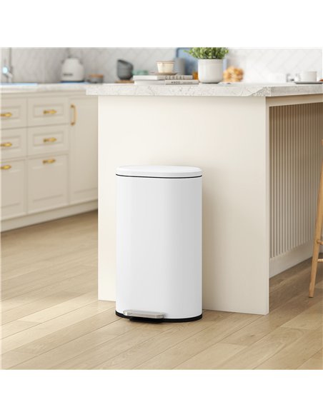 HOMCOM 30 L Modern Curved Kitchen Bin - White - pic 172894 | FastDaddyshop