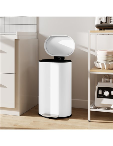 HOMCOM 30 L Modern Curved Kitchen Bin - White - pic 172895 | FastDaddyshop