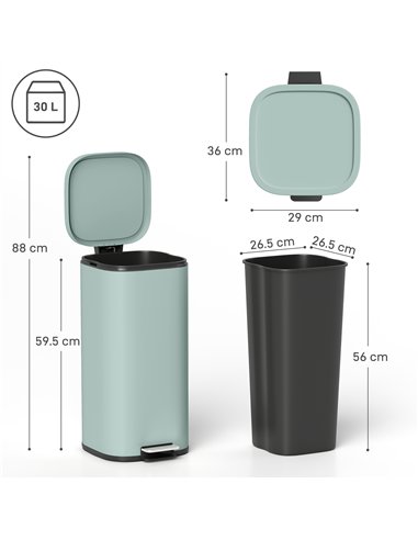 HOMCOM 30L Kitchen Bin, Compact Pedal Bin with Soft-Close and Stay-Open Lid, Removable Bucket for Kitchen, Home, Office, Green