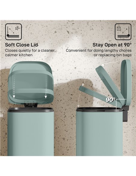 HOMCOM 30L Kitchen Bin, Compact Pedal Bin with Soft-Close and Stay-Open Lid, Removable Bucket for Kitchen, Home, Office, Green - pic 172900 | FastDaddyshop