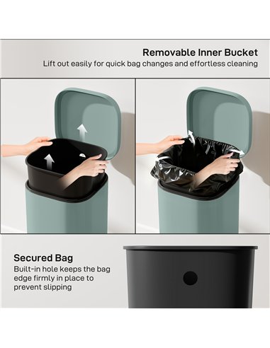 HOMCOM 30L Kitchen Bin, Compact Pedal Bin with Soft-Close and Stay-Open Lid, Removable Bucket for Kitchen, Home, Office, Green