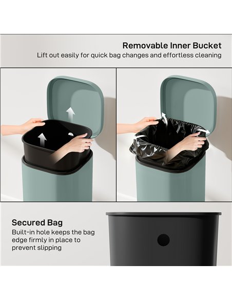 HOMCOM 30L Kitchen Bin, Compact Pedal Bin with Soft-Close and Stay-Open Lid, Removable Bucket for Kitchen, Home, Office, Green - pic 172901 | FastDaddyshop