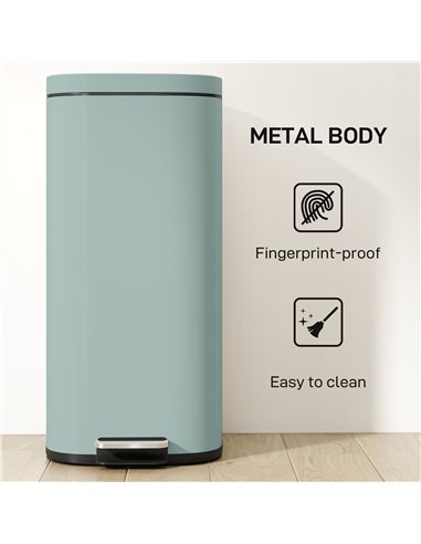 HOMCOM 30L Kitchen Bin, Compact Pedal Bin with Soft-Close and Stay-Open Lid, Removable Bucket for Kitchen, Home, Office, Green