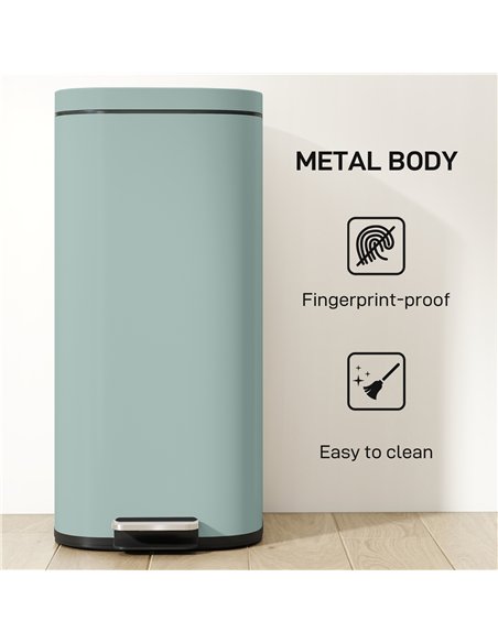 HOMCOM 30L Kitchen Bin, Compact Pedal Bin with Soft-Close and Stay-Open Lid, Removable Bucket for Kitchen, Home, Office, Green - pic 172902 | FastDaddyshop