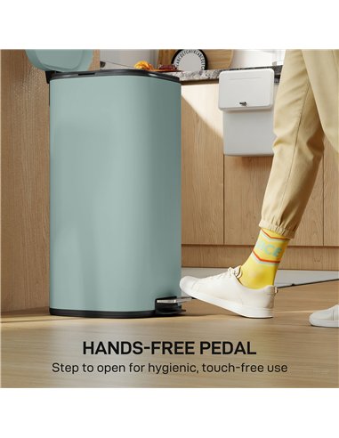 HOMCOM 30L Kitchen Bin, Compact Pedal Bin with Soft-Close and Stay-Open Lid, Removable Bucket for Kitchen, Home, Office, Green