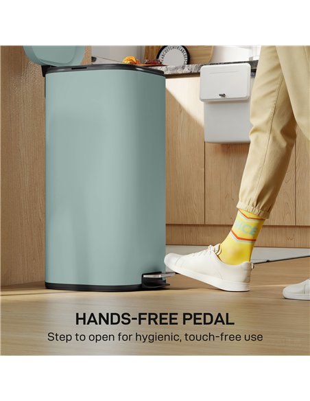 HOMCOM 30L Kitchen Bin, Compact Pedal Bin with Soft-Close and Stay-Open Lid, Removable Bucket for Kitchen, Home, Office, Green - pic 172903 | FastDaddyshop