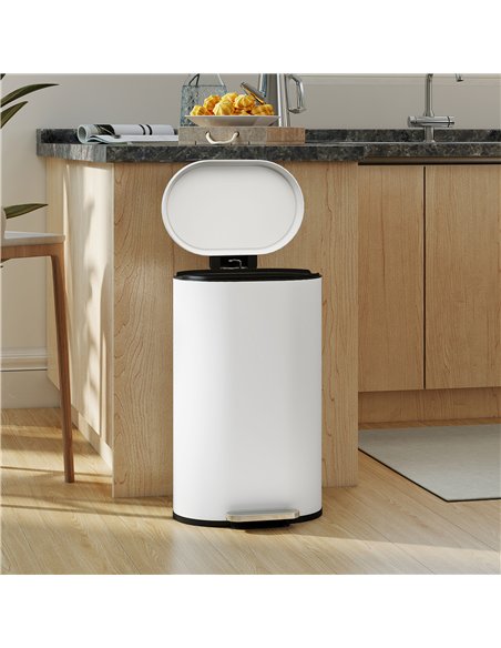 HOMCOM 30 L Modern Curved Kitchen Bin - Cream - pic 172906 | FastDaddyshop