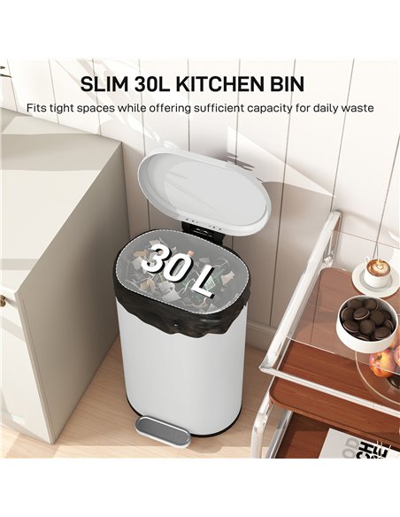 HOMCOM 30 L Modern Curved Kitchen Bin - Cream - pic 172908 | FastDaddyshop