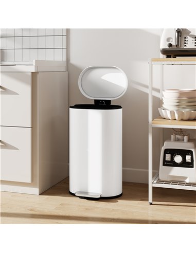 HOMCOM 30 L Modern Curved Kitchen Bin - Cream