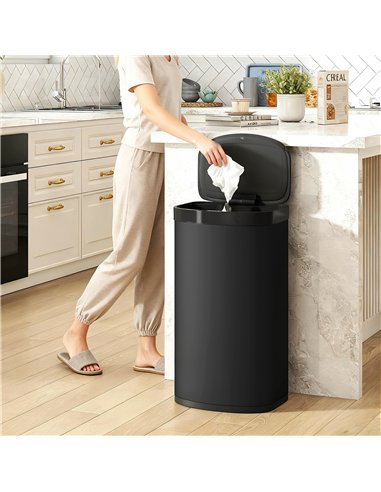 HOMCOM 55L Sensor Bin with Soft-Close Lid, Automatic Touchless Motion Sensor Kitchen Bin with Fingerprint Resistant Stainless St