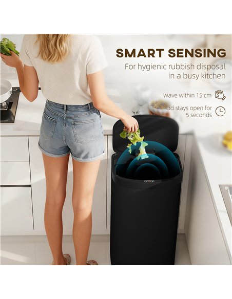 HOMCOM 55L Sensor Bin with Soft-Close Lid, Automatic Touchless Motion Sensor Kitchen Bin with Fingerprint Resistant Stainless St - pic 172917 | FastDaddyshop