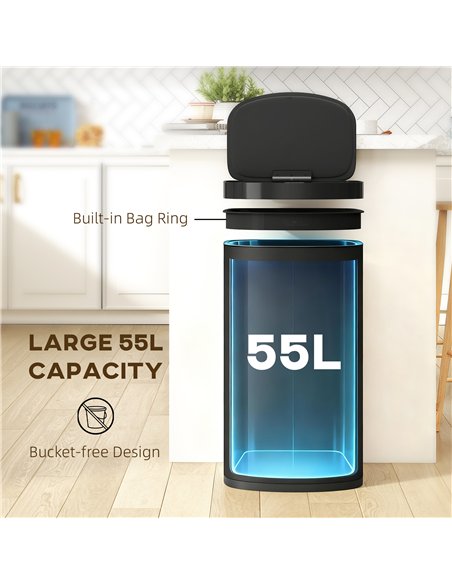 HOMCOM 55L Sensor Bin with Soft-Close Lid, Automatic Touchless Motion Sensor Kitchen Bin with Fingerprint Resistant Stainless St - pic 172918 | FastDaddyshop