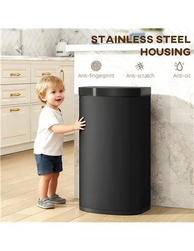 HOMCOM 55L Sensor Bin with Soft-Close Lid, Automatic Touchless Motion Sensor Kitchen Bin with Fingerprint Resistant Stainless St