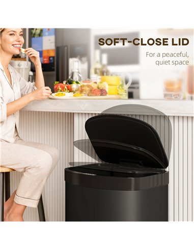 HOMCOM 55L Sensor Bin with Soft-Close Lid, Automatic Touchless Motion Sensor Kitchen Bin with Fingerprint Resistant Stainless St