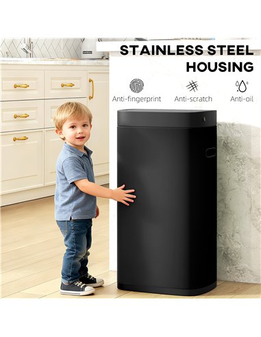 HOMCOM 50L Sensor Bin, Automatic Kitchen Bin, Manual Override, Battery Operated, Inner-Bucket-Free, for Kitchen, Bedroom, Black