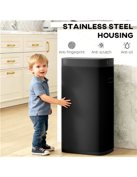 HOMCOM 50L Sensor Bin, Automatic Kitchen Bin, Manual Override, Battery Operated, Inner-Bucket-Free, for Kitchen, Bedroom, Black - pic 172928 | FastDaddyshop