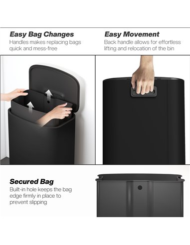 HOMCOM 50L Kitchen Bin with Soft-Close Lid and Stay-Open Function, Stainless Steel Pedal Bin with Removable Inner Bucket, Carry 