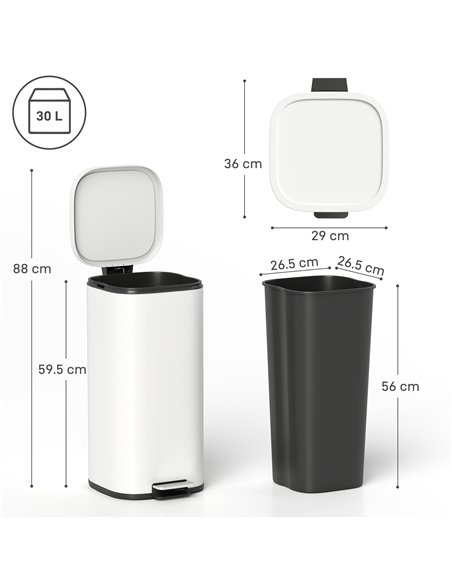 HOMCOM 30L Kitchen Bin, Compact Pedal Bin with Soft-Close and Stay-Open Lid, Removable Bucket for Kitchen, Home, Office, Cream - pic 172943 | FastDaddyshop