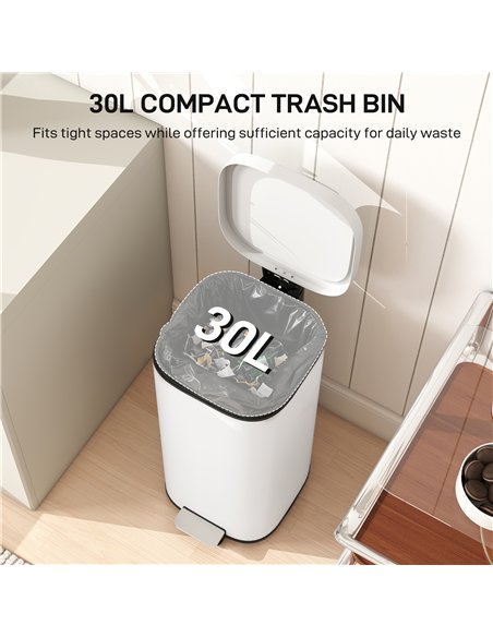 HOMCOM 30L Kitchen Bin, Compact Pedal Bin with Soft-Close and Stay-Open Lid, Removable Bucket for Kitchen, Home, Office, Cream - pic 172944 | FastDaddyshop