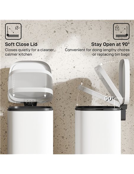 HOMCOM 30L Kitchen Bin, Compact Pedal Bin with Soft-Close and Stay-Open Lid, Removable Bucket for Kitchen, Home, Office, Cream - pic 172945 | FastDaddyshop