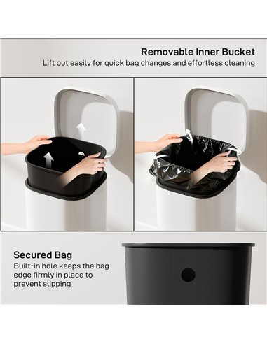 HOMCOM 30L Kitchen Bin, Compact Pedal Bin with Soft-Close and Stay-Open Lid, Removable Bucket for Kitchen, Home, Office, Cream