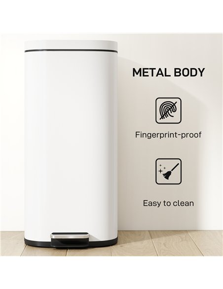 HOMCOM 30L Kitchen Bin, Compact Pedal Bin with Soft-Close and Stay-Open Lid, Removable Bucket for Kitchen, Home, Office, Cream - pic 172947 | FastDaddyshop