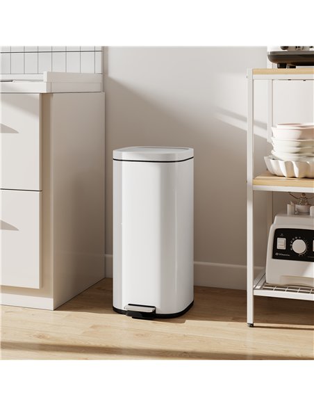 HOMCOM 30L Kitchen Bin, Compact Pedal Bin with Soft-Close and Stay-Open Lid, Removable Bucket for Kitchen, Home, Office, Cream - pic 172949 | FastDaddyshop