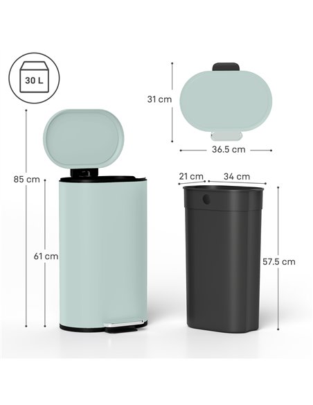 HOMCOM 30 L Modern Curved Kitchen Bin - Green - pic 172952 | FastDaddyshop