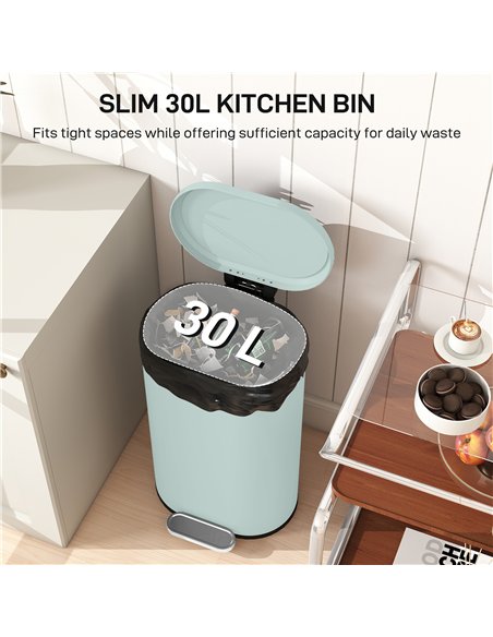 HOMCOM 30 L Modern Curved Kitchen Bin - Green - pic 172953 | FastDaddyshop