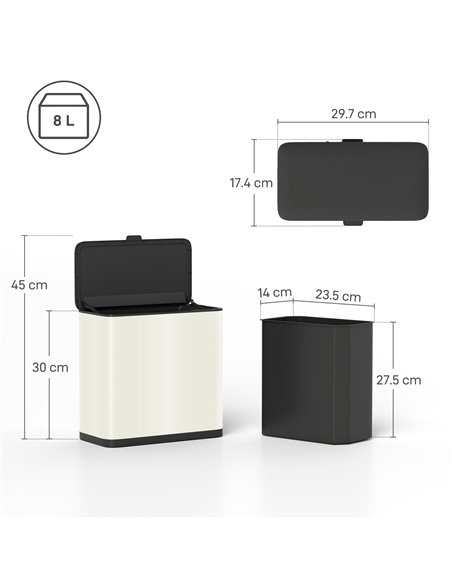 HOMCOM 8L Hanging Kitchen Bin, Rubbish bin with Lid and Removable Inner Bucket for Kitchen Cabinet Door, Under Sink, Office - pic 172961 | FastDaddyshop