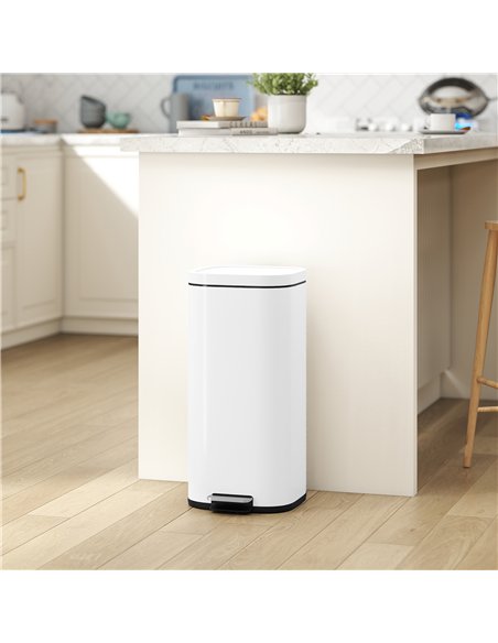 HOMCOM 30L Kitchen Bin, Compact Pedal Bin with Soft-Close and Stay-Open Lid, Removable Bucket for Kitchen, Home, Office, White - pic 172969 | FastDaddyshop