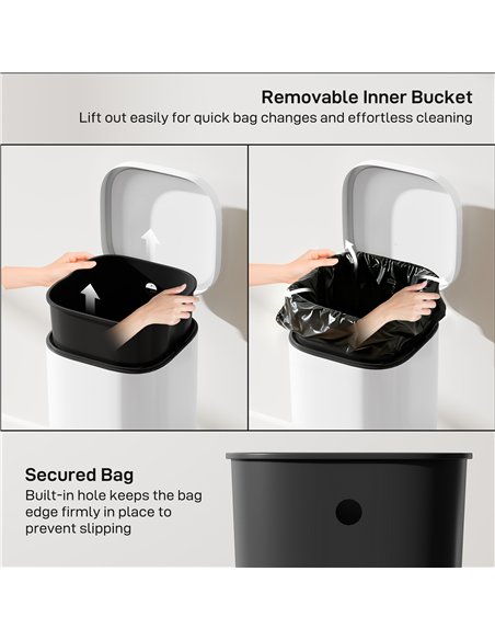 HOMCOM 30L Kitchen Bin, Compact Pedal Bin with Soft-Close and Stay-Open Lid, Removable Bucket for Kitchen, Home, Office, White - pic 172973 | FastDaddyshop