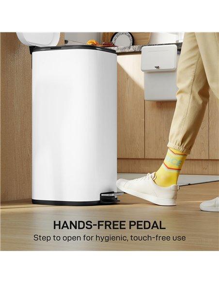 HOMCOM 30L Kitchen Bin, Compact Pedal Bin with Soft-Close and Stay-Open Lid, Removable Bucket for Kitchen, Home, Office, White - pic 172975 | FastDaddyshop