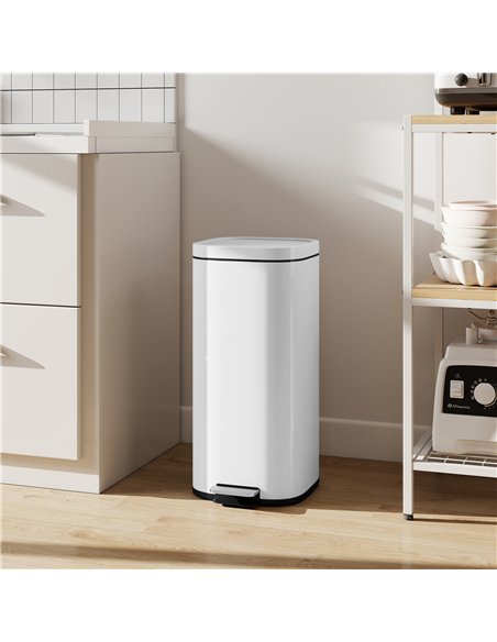 HOMCOM 30L Kitchen Bin, Compact Pedal Bin with Soft-Close and Stay-Open Lid, Removable Bucket for Kitchen, Home, Office, White - pic 172976 | FastDaddyshop