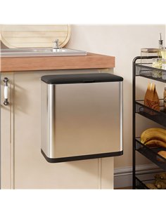 HOMCOM 8L Hanging Kitchen Bin, Rubbish bin with Lid and Removable Inner Bucket for Under Cabinet Door, Under Sink, Office 2