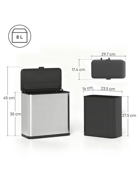 HOMCOM 8L Hanging Kitchen Bin, Rubbish bin with Lid and Removable Inner Bucket for Under Cabinet Door, Under Sink, Office - pic 172979 | FastDaddyshop