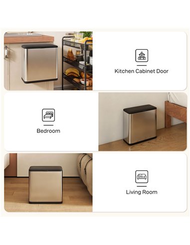 HOMCOM 8L Hanging Kitchen Bin, Rubbish bin with Lid and Removable Inner Bucket for Under Cabinet Door, Under Sink, Office