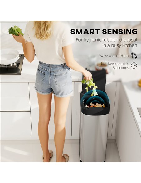 HOMCOM 50L Sensor Bin, Automatic Kitchen Bin, Manual Override, Battery Operated, Inner-Bucket-Free, for Kitchen, Bedroom - pic 172989 | FastDaddyshop