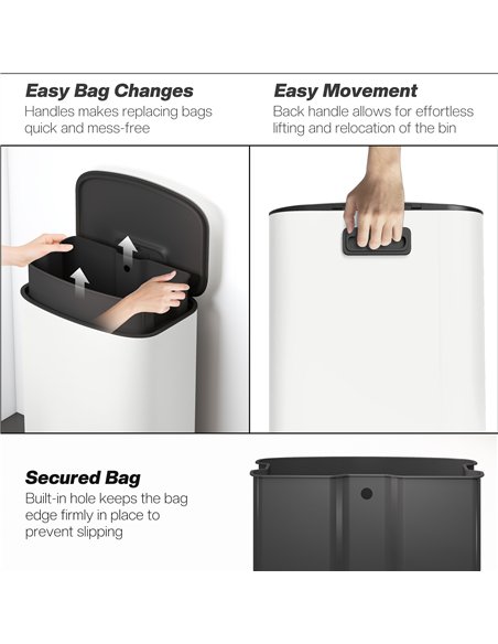 HOMCOM 50L Kitchen Bin with Soft-Close Lid and Stay-Open Function, Stainless Steel Pedal Bin with Removable Inner Bucket, Carry  - pic 173001 | FastDaddyshop