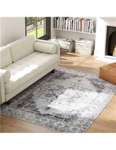 HOMCOM Vintage Area Rug, Non-Slip Washable Rug, Flannel Floor Carpet for Living Room, Bedroom, Dining Room, Home Office, 230 x 1