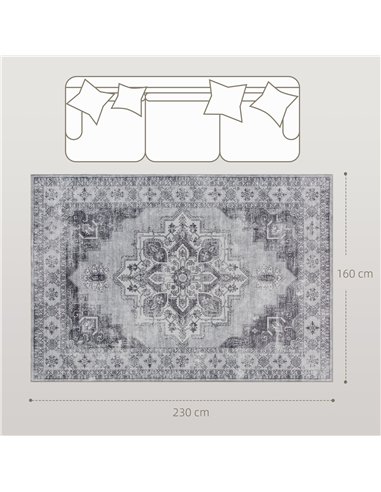 HOMCOM Vintage Area Rug, Non-Slip Washable Rug, Flannel Floor Carpet for Living Room, Bedroom, Dining Room, Home Office, 230 x 1