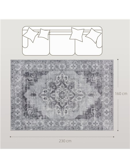 HOMCOM Vintage Area Rug, Non-Slip Washable Rug, Flannel Floor Carpet for Living Room, Bedroom, Dining Room, Home Office, 230 x 1 - pic 173006 | FastDaddyshop