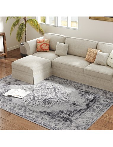 HOMCOM Vintage Area Rug, Non-Slip Washable Rug, Flannel Floor Carpet for Living Room, Bedroom, Dining Room, Home Office, 230 x 1