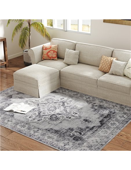 HOMCOM Vintage Area Rug, Non-Slip Washable Rug, Flannel Floor Carpet for Living Room, Bedroom, Dining Room, Home Office, 230 x 1 - pic 173011 | FastDaddyshop