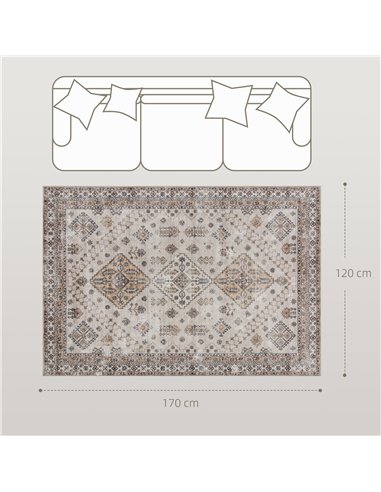 HOMCOM Vintage Area Rug, Non-Slip Washable Rug, Flannel Floor Carpet for Living Room, Bedroom, Dining Room, Home Office, 170 x 1