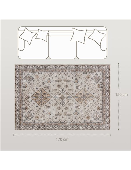 HOMCOM Vintage Area Rug, Non-Slip Washable Rug, Flannel Floor Carpet for Living Room, Bedroom, Dining Room, Home Office, 170 x 1 - pic 173015 | FastDaddyshop