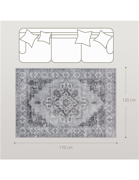 HOMCOM Vintage Area Rug, Non-Slip Washable Rug, Flannel Floor Carpet for Living Room, Bedroom, Dining Room, Home Office, 170 x 1 - pic 173024 | FastDaddyshop
